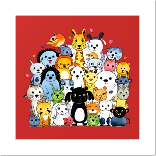 Joyous Congregation of Colorful Cartoon Animals Posters and Art